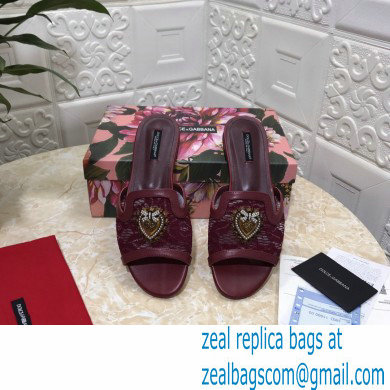 Dolce  &  Gabbana Lace Sliders Burgundy with Devotion Heart 2021